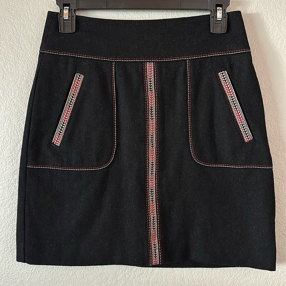 Ann Taylor LOFT 00 Boho Pencil Mini Skirt Black Tribal Zipper
